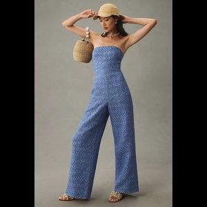 Anthropologie Textured Blue Strapless Jumpsuit